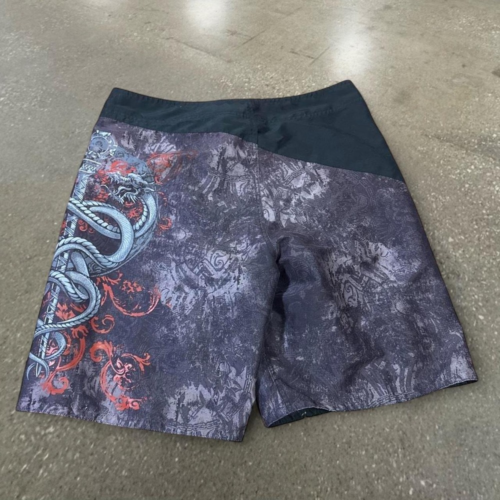 Joe Boxer Grunge Dragon Board Shorts Mens Medium Black Y2K Swim Trunks